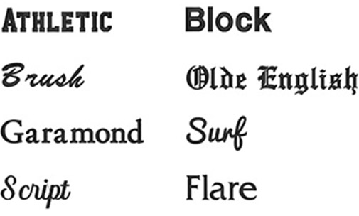 Available Font Choices for Embroidery