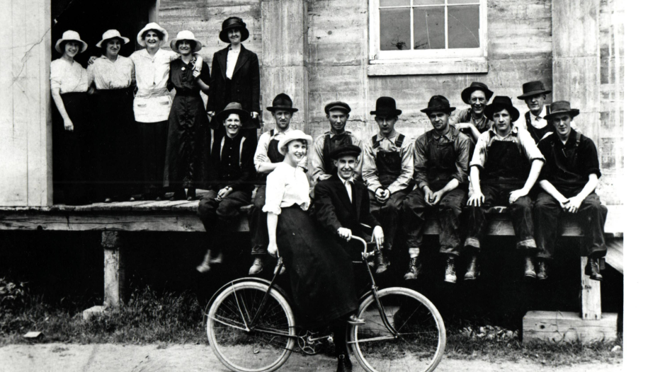 Vintage photo of people standing outside our Pendleton mill